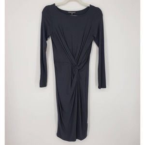 Michael Stars Ruched Twist Knot Jersey Dress  Bodycon Long Sleeve Slate Gray